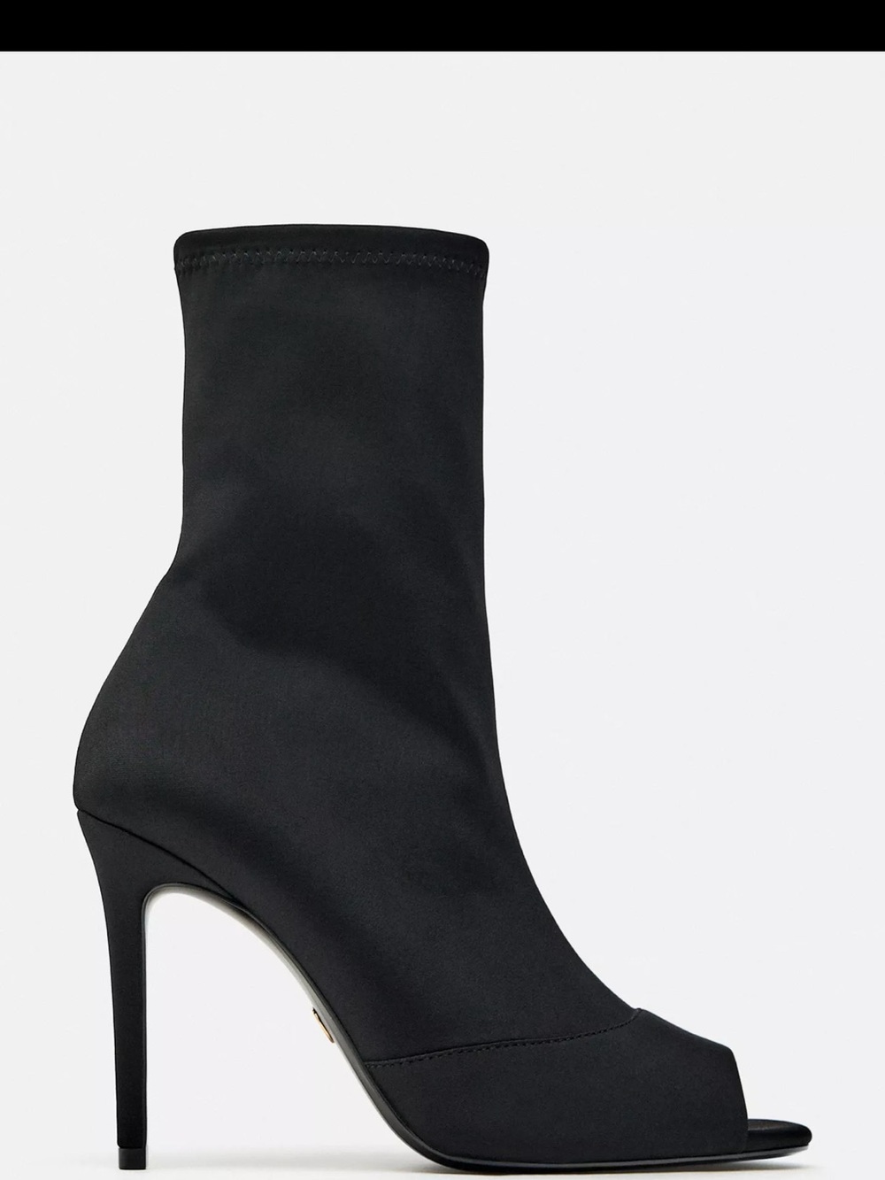 Zara Black Open-Toe Stretch Sock Bootie Heel